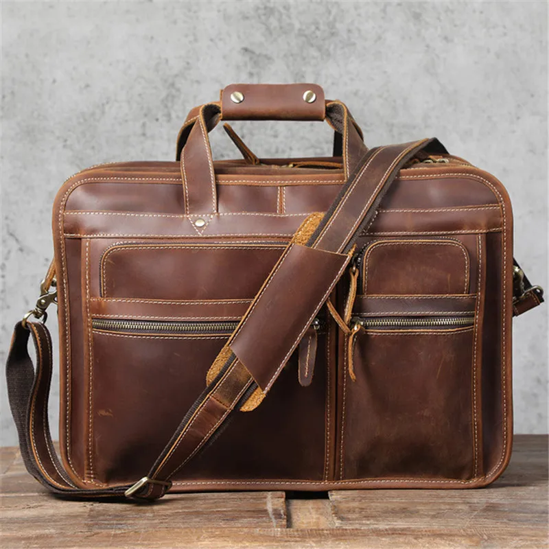 

Retro Crazy Horse Skin men multi-pocket business computer portable briefcase daily travel large-capacity shoulder messenger bag