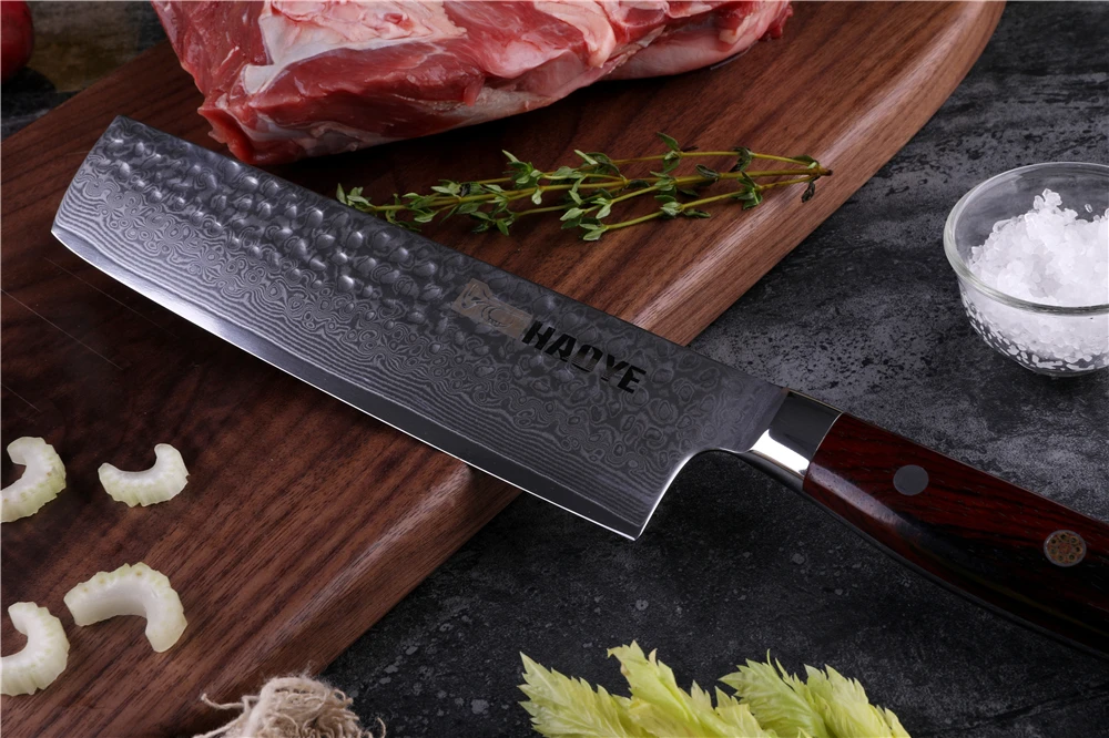 3 шт. японский шеф-повара Nakiri Gyuto Набор ножей для стейка Дамасские кухонные ножи с ручкой Dalbergia Полный Тан приготовления столовых приборов Новинка