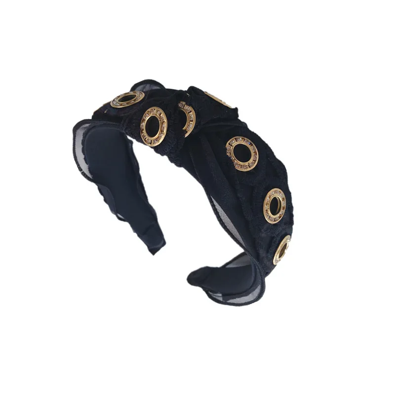 

Diamond Headbands for Women Hair Accessories Hollow Lace Mesh Yarn Knotted Twisted Wide Edges Hairbands