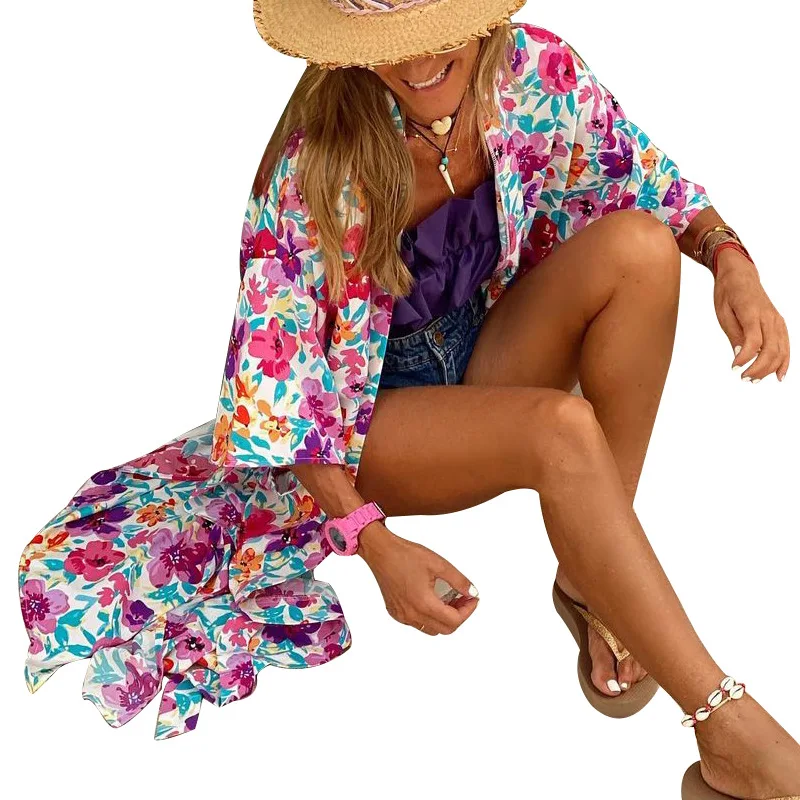 

Women Autumn Printed Fashion Large Cardigan Coat Summer Beach Wear Clothing Women Tops Shirts
