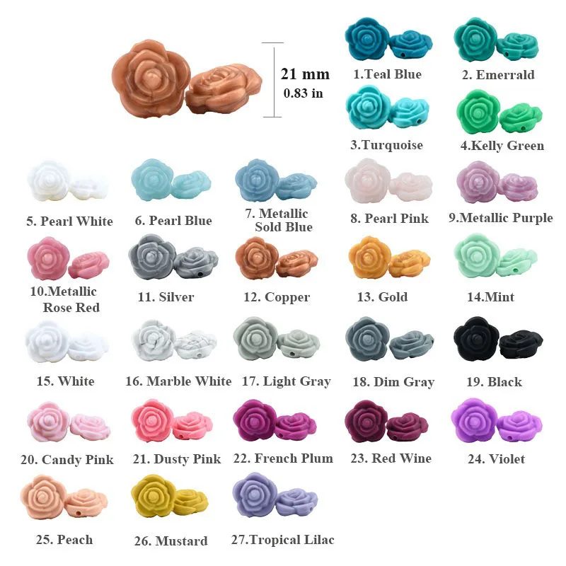 Подростковые зубы 10 шт. 3D Роза силиконовая искусственная бусины для жевания