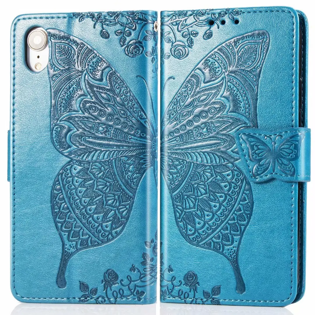 Blue Кожаный чехол для телефона с рисунком бабочки для iPhone 6, 6S Plus, 7, 8 Plus, 11 Pro Max, откидная Подставка для Apple iPhone X, XS, чехол для Max XR - Цвет: Blue