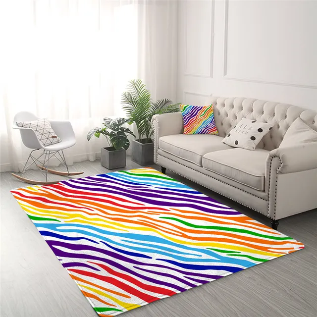 BlessLiving Striped Large Carpets for Living Room Zebra Floor Mat Rainbow Colorful Soft Area Rug 122x183cm Trendy Tapis Chambre 2
