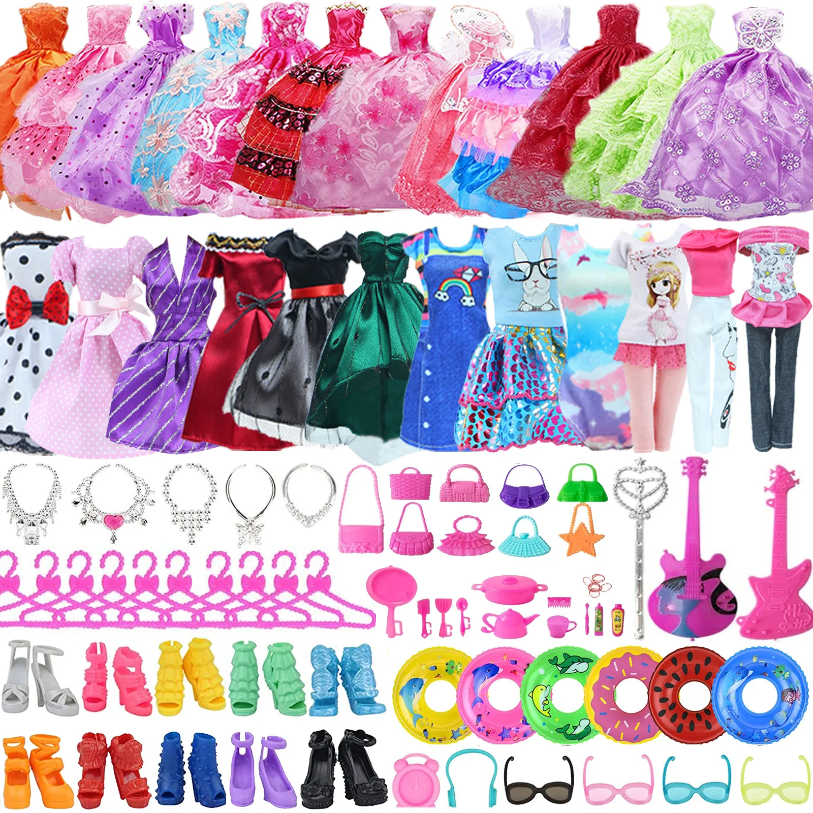 80 шт. Барби Одежда для кукол обувь аксессуары мини-платье сумочки корона вешалки