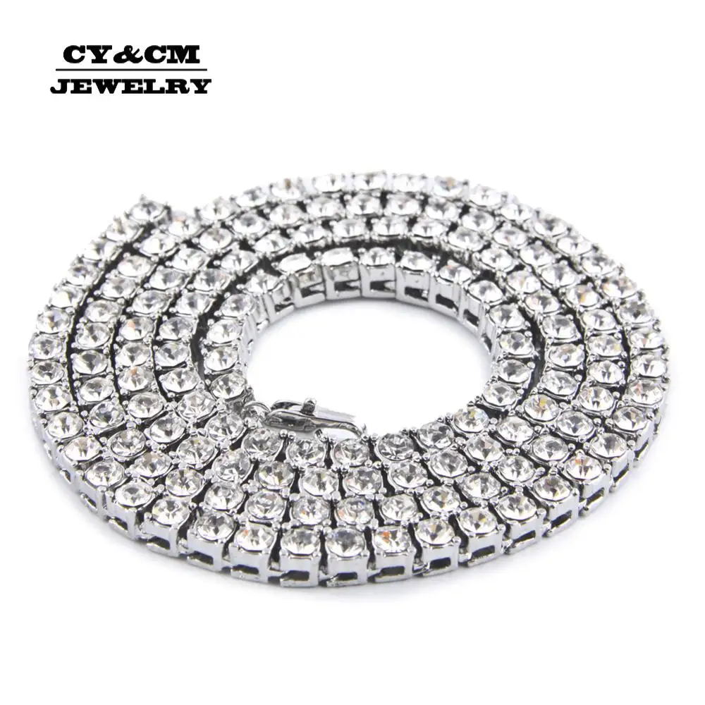 Мужское хип-хоп ожерелье Iced Out 1 ряд 5 мм Стразы Bling Crystal Tennis Chains женское ожерелье цепь 18 дюймов-30 дюймов Прямая поставка