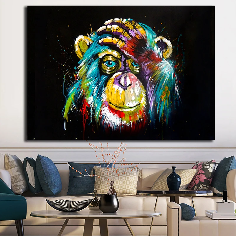 

Street Graffiti Art Abstract Cute Monkey Canvas Painting Posters and Prints Cuadros Banksy Pop Wall Art Picture for Living Room