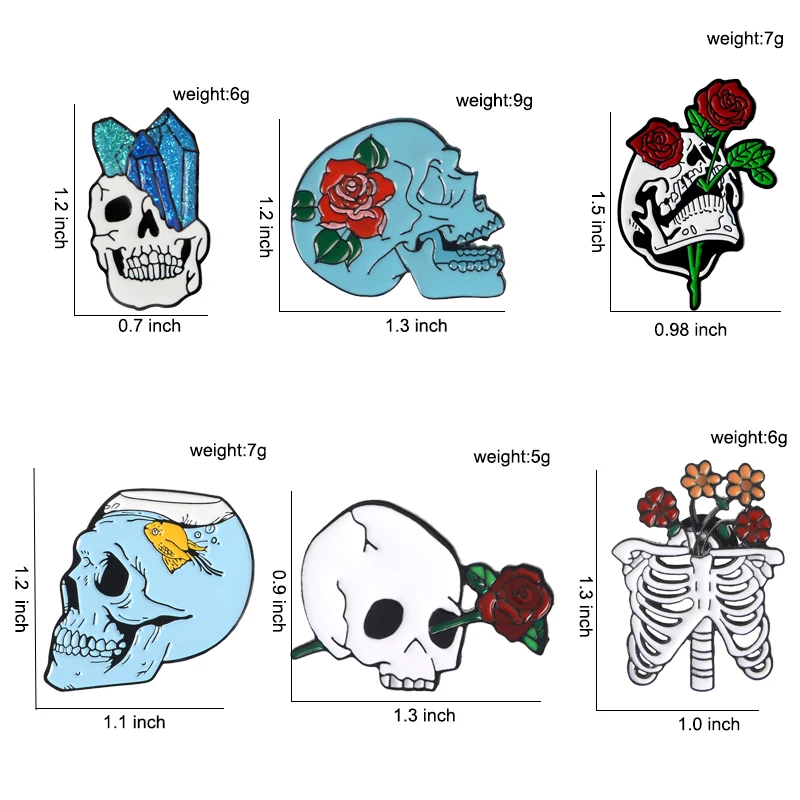 Цветочные эмалированные булавки с черепом Коллекция Pin Lapel с розой Гвоздики любви и смерти Романтическая брошь ювелирный подарок для друзей.