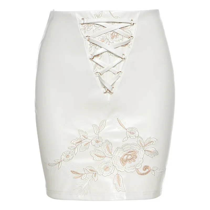 

Women Fashion Skirt High Waist Flower Embroidery Hollow Out Pencil Skirt Stylish Lace-up Mini Skirt Ladies Streetwear