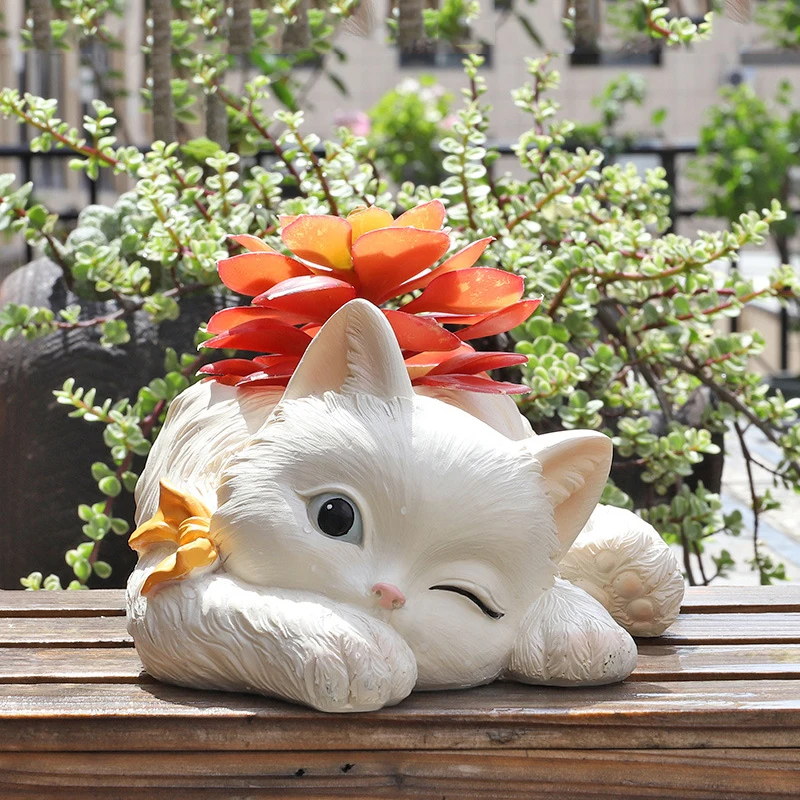 Домашний декор Забавный сад кошка резиновый мясистый цветочный горшок