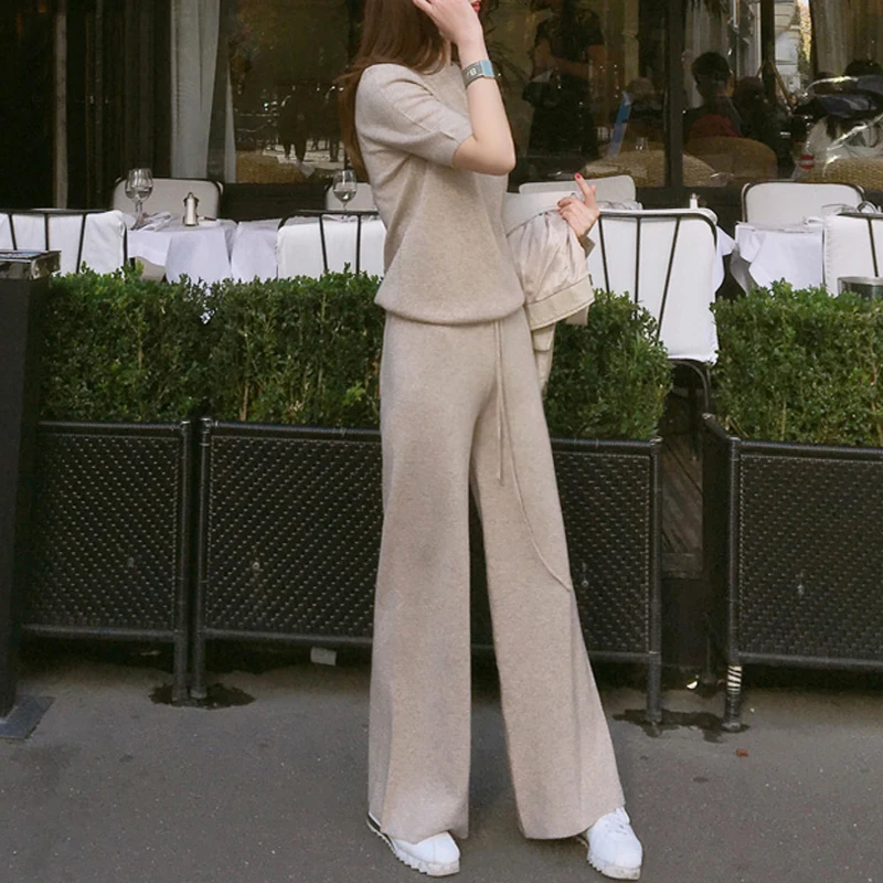 2019 Женский комплект из двух предметов свитер вязаный спортивный костюм