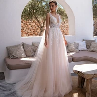 eightree sexy wedding dresses double v neck princess bride dress appliques floor length a line sleeveless wedding gown plus size