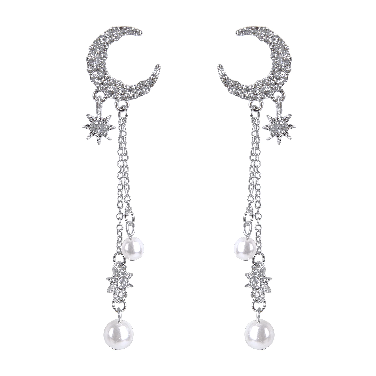 

Elegant Long Tassel Dangle Earrings For Women Girls Trendy Temperamental Pearl Tassels Moon Start Earring Fashion Jewelry Gifts