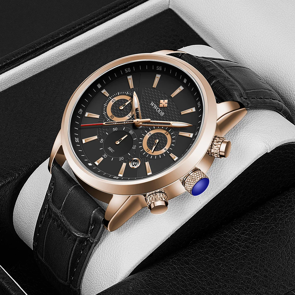 

2021 WWOOR Watches Mens Top Brand Luxury Leather Quartz Wristwatch Male Waterproof Date Clock Sports Chronograph Relojes Hombre