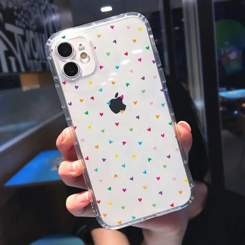 

Cute Love Heart painting Phone Case Transparent soft For iphone 5 5s 5c se 6 6s 7 8 11 12 plus mini x xs xr pro max