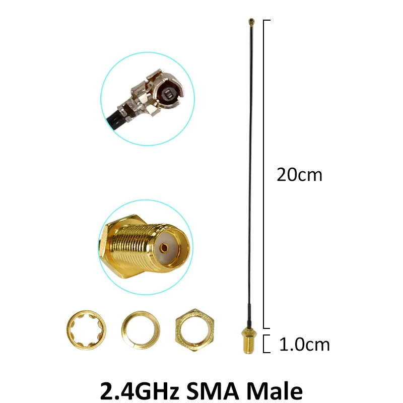 GRANDWISDOM 20pcs 2.4G antenna 2-3dbi sma male wlan wifi 2.4ghz antene IPX ipex 1 SMA female pigtail Extension Cable iot antena