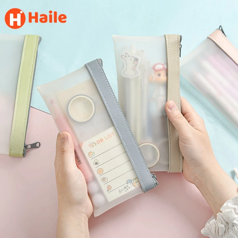 

Haile High Appearance Simple Frosted Transparent Pencil Case Haze Blue Pink Korean Boy Girl School Pencil Box Kawaii Organizer