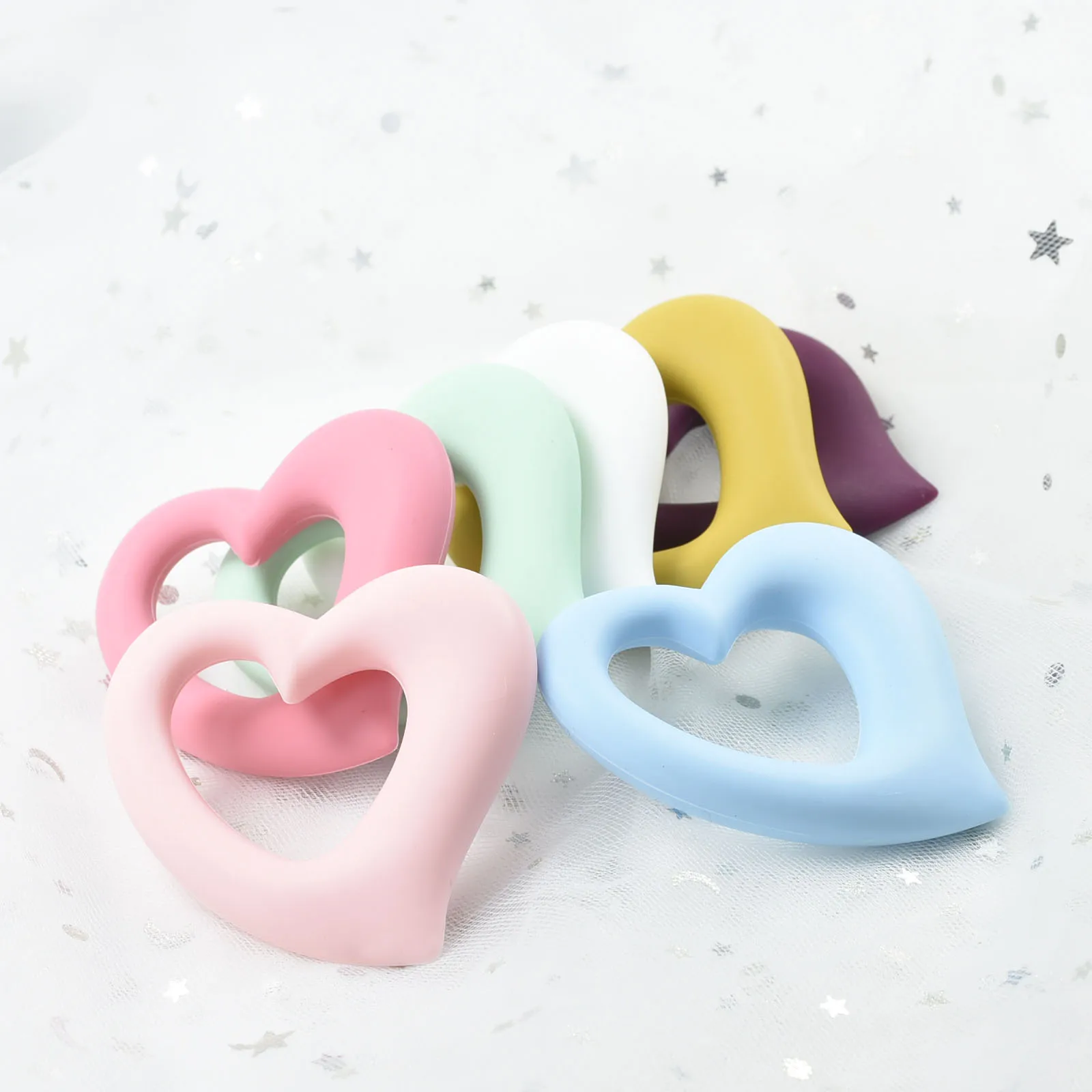 Mordedores de silicona para beb&eacute;, juguete de dentici&oacute;n masticable, bonito Coraz&oacute;n, regalo para reci&eacute;n nacido, 5 uds.-0