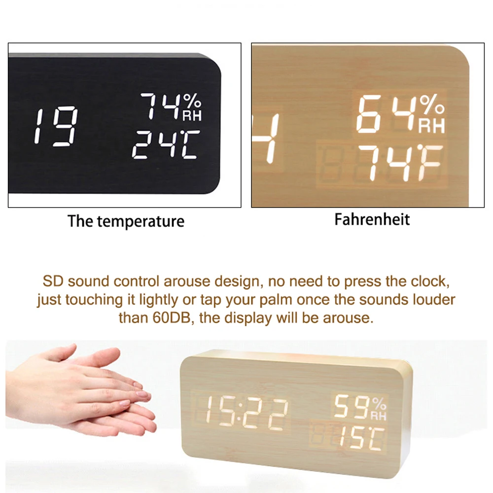 Светодиодные деревянные современные настольные часы маленькие стоячие