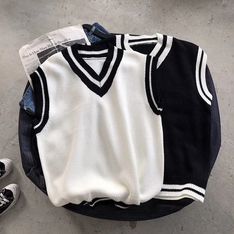 

Осенний жилет, мужской модный свитер контрастных цветов, Повседневные вязаные свитера, жилеты, Мужская Уличная одежда, свободный свитер без...