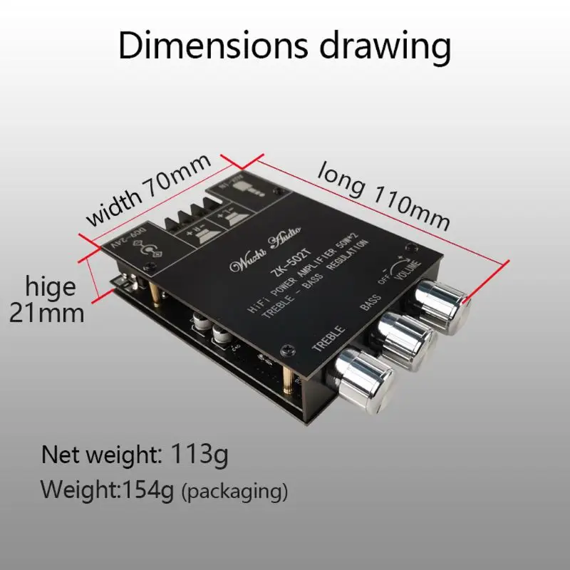 

New 5.0 Bluetooth DC9-24V Dual Channel Digital Audio TPA3116D2 50W x 2 Treble Bass Amplifier