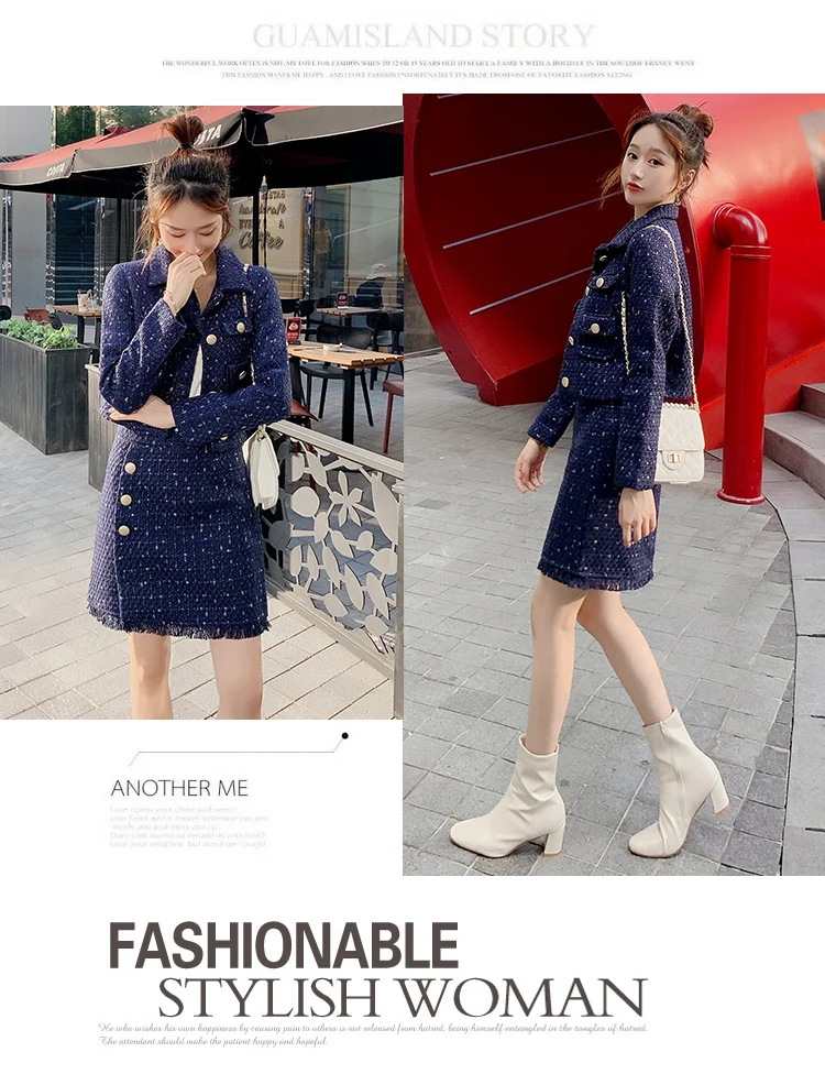 Роскошный дизайн осень зима женский длинный рукав твидовый короткий жакет+ тонкая юбка с кисточками 2 шт наборы модные костюмы