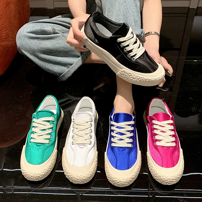 

Candy color satin canvas shoes women's breathable summer thin section 2021 new net red silk shoes women's single shoes