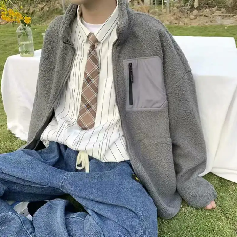 

Men's Winter Midweight Fleece Jacket Full Zip Up Sherpa Lined Fleece Coat Man Fashion Streetwear Multi-Pocket Men Clothes Winter