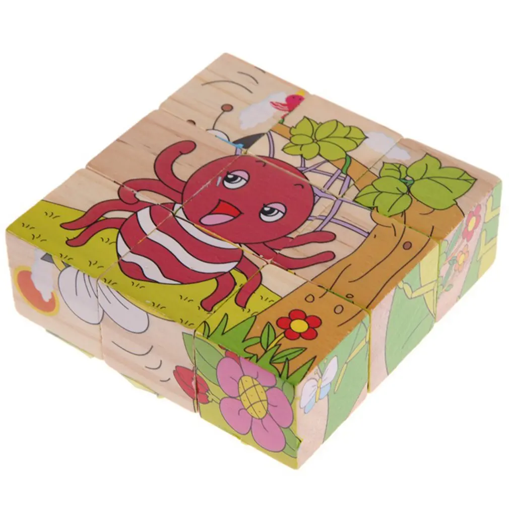 insect 9 шт./лот 3D Детские деревянные блоки игрушки животные Пасьянс домино детские развивающие игрушки мультфильм печати деревянные кубики игрушки Brinquedos - Цвет: insect