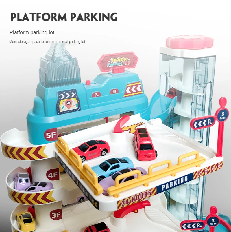 

Children's car parking building multi-storey electric lift rail car break through the big adventure puzzle home toys