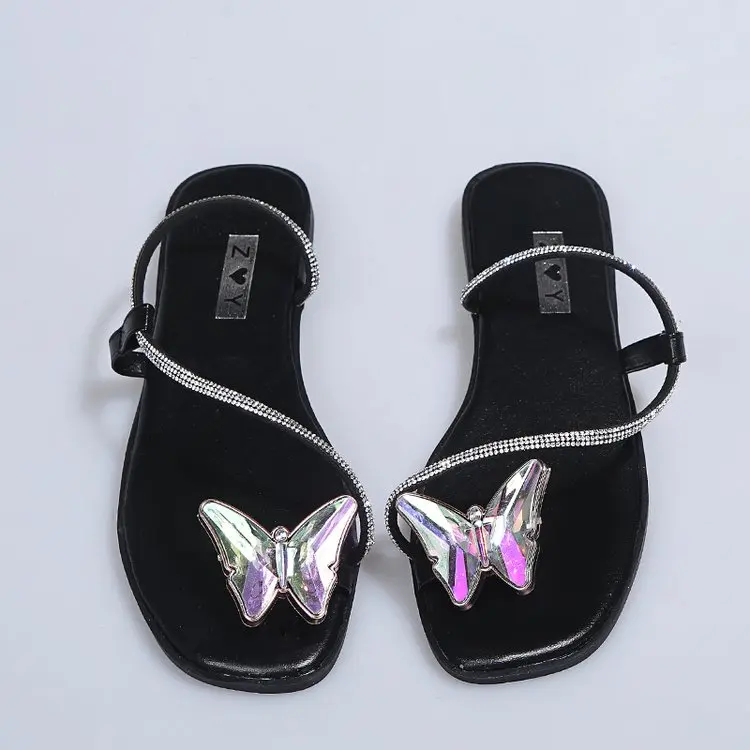 

Big Size Slippers for Women 2021 New Summer Crystal Butterfly Sandals Women Europe Rhinestone Woman Casual Shoes