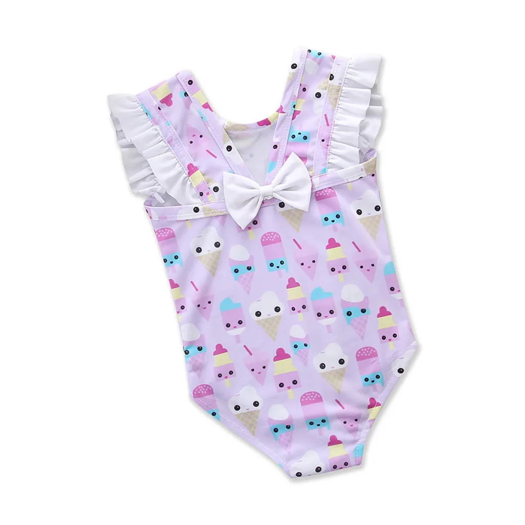 Милый Цельный купальник с цветочным принтом и рюшами Детский бантом для малышей