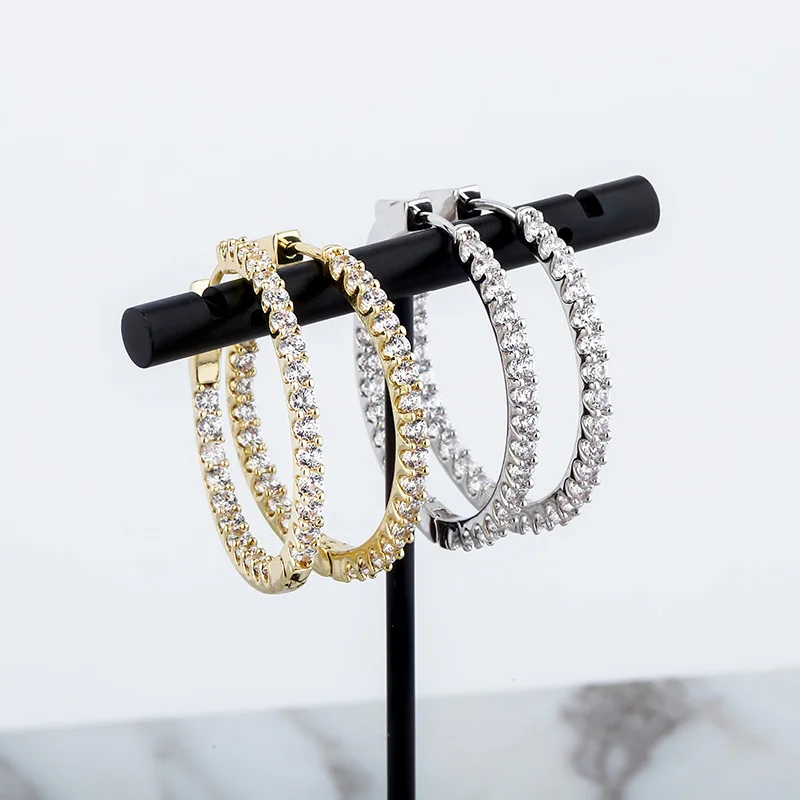 

New Round Earrings Gold Color High Quality Iced Out Micro Pave Cubic Zirconia Hip Hop Fashion Jewelry For Gift