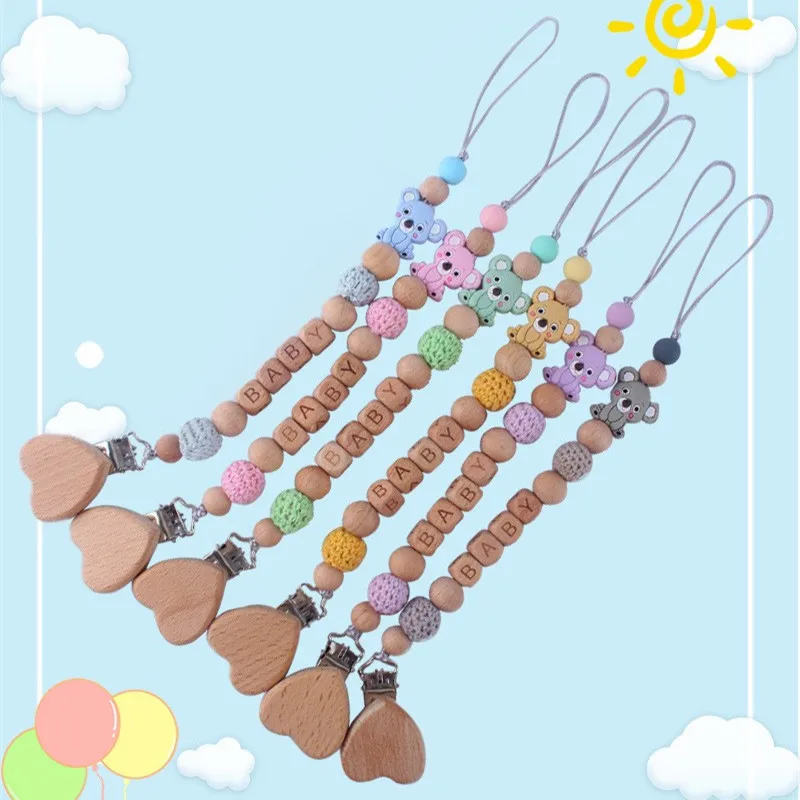 

Baby Teether Pacifier Chain Organic Teether Natural Teething Grasping Toys Silicone Beads Toddler Teether Newborn DIY Baby Gifts