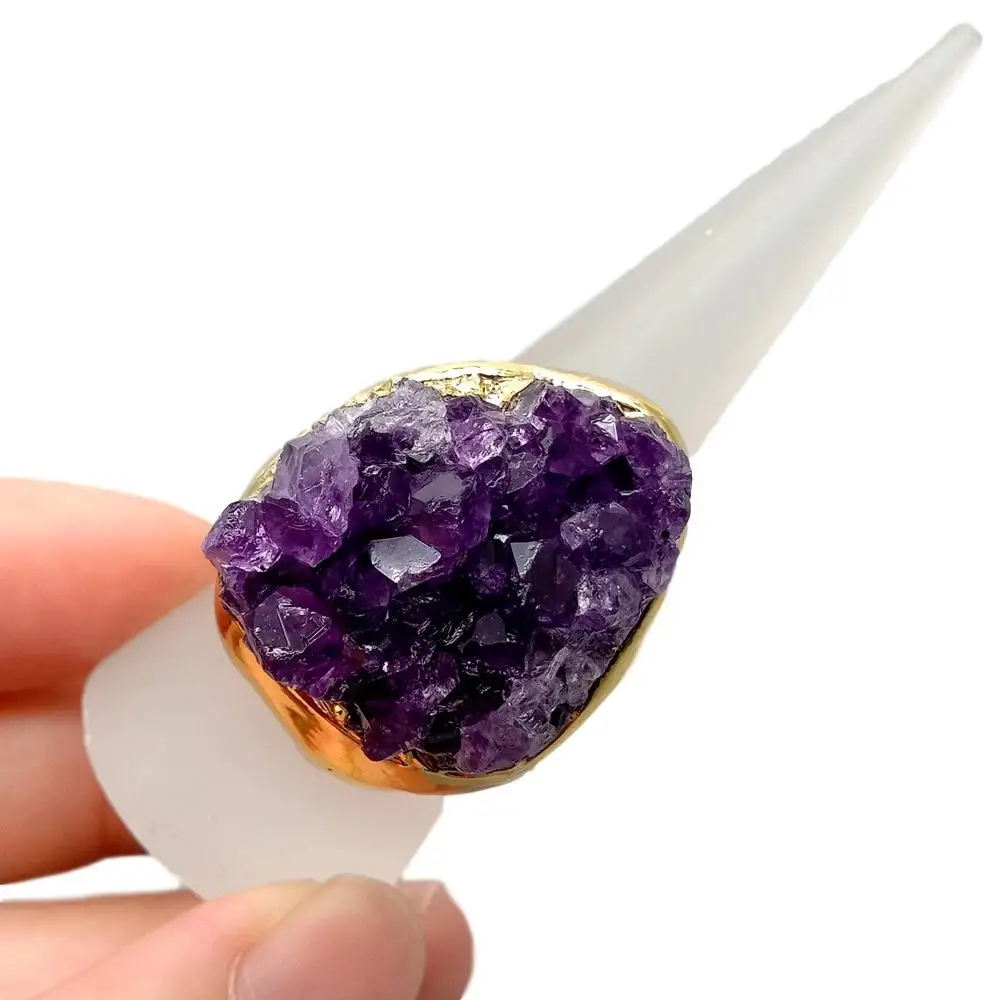Y.YING натуральные аметисты грубые кластеры свободная форма цвет золотой кольцо с