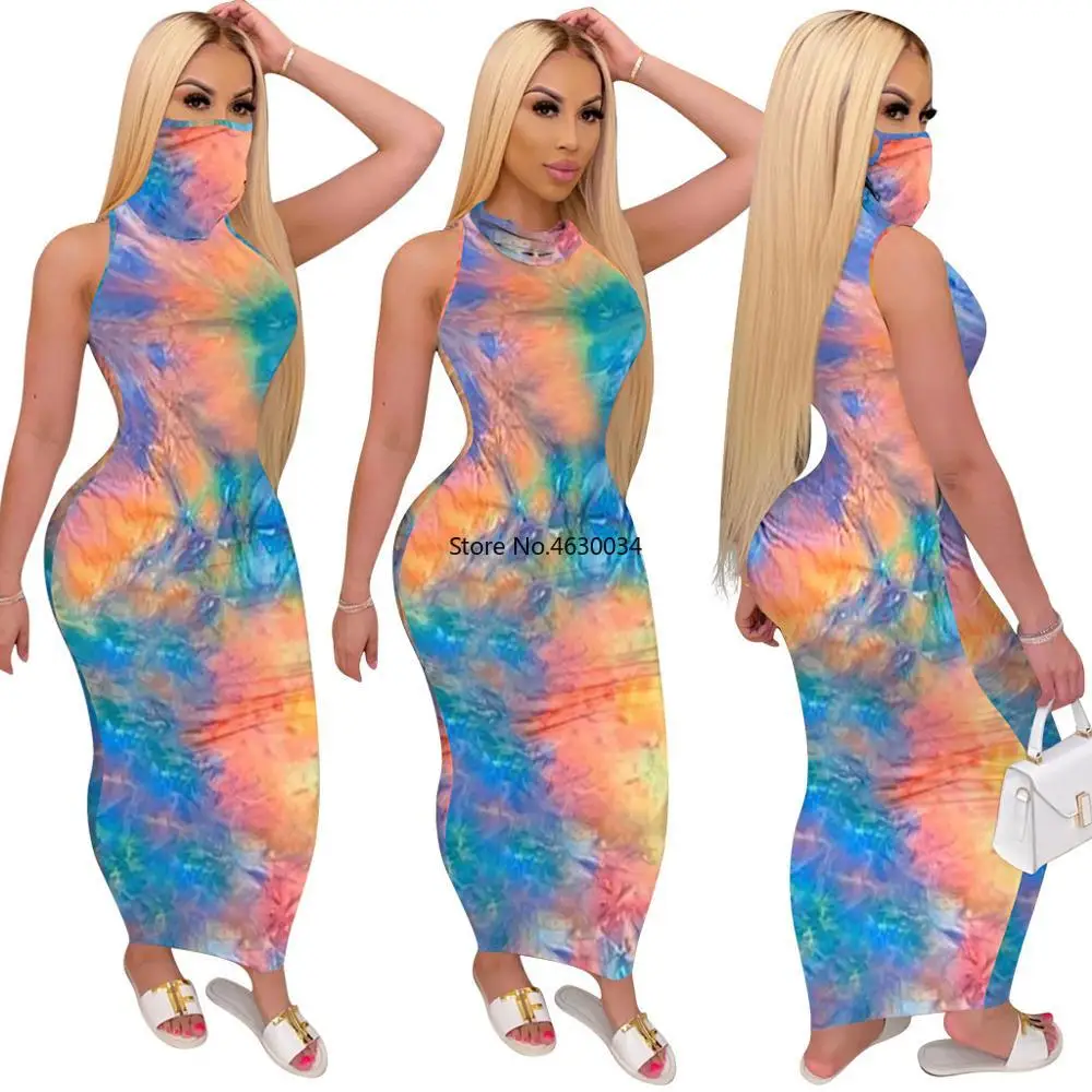 Платье макси с принтом в виде галстука и маски | Женская одежда