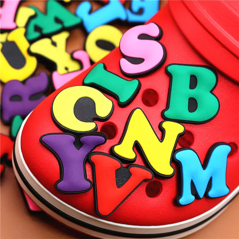 1pcs PVC Capital English Letters Shoe Charms Shoes Accessories Croc Shoe Buckle Decorations Ormaments fit JIBZ Party Kid's Gifts