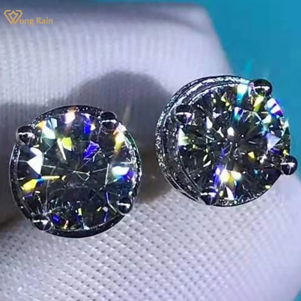 

Wong Rain 925 пробы, серебряные круглые сережки, 2 карата, D Created Moissanite, помолвка, классические серьги на заказ, ювелирные украшения