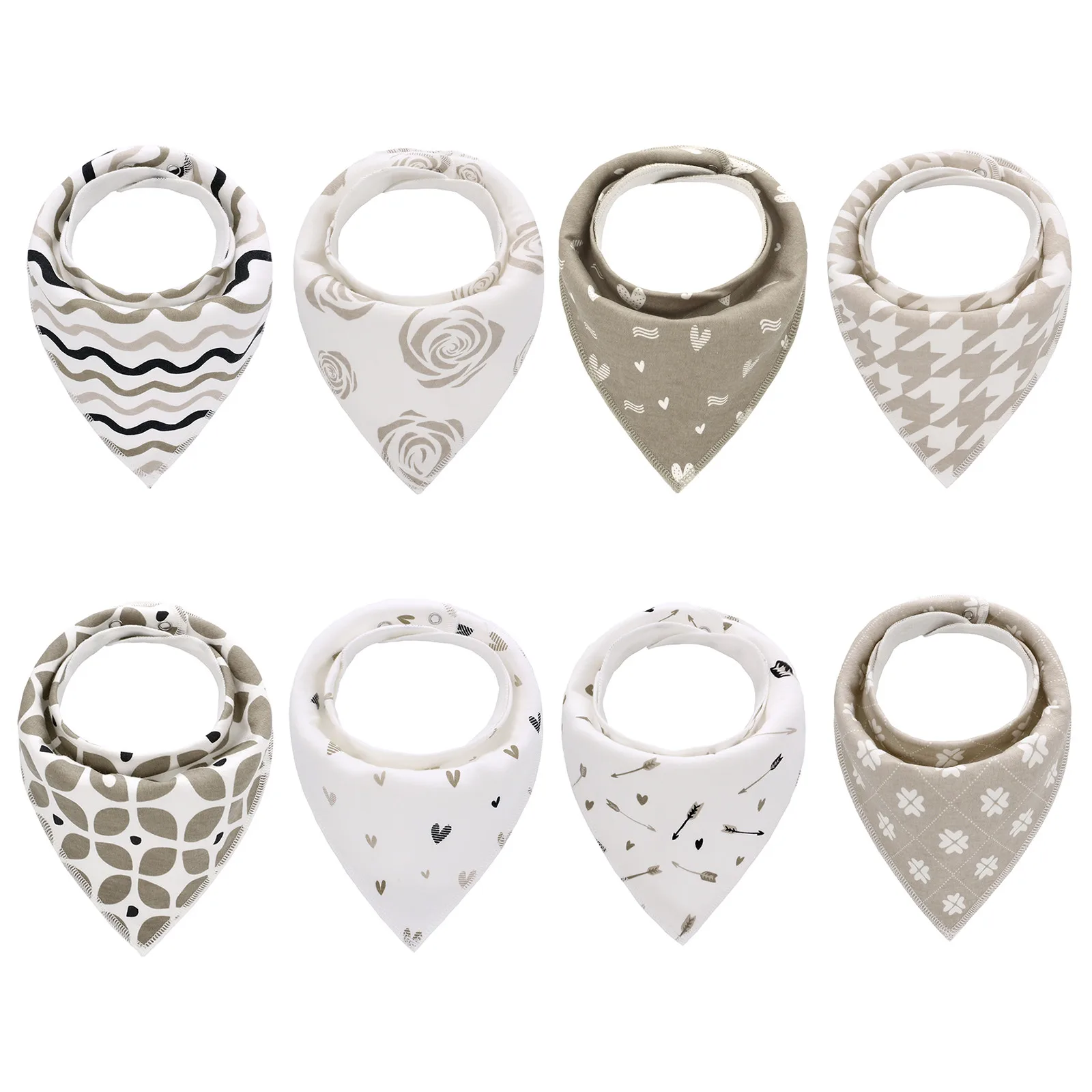 

8pcs Baby Cartoon Feeding Towel Saliva Towel Triangle Scarf Bib Newborn Bib Strong Water Absorption, Soft,and Breathable