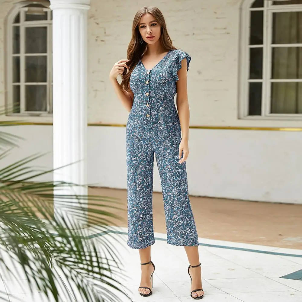 Летний женский комбинезон с цветочным принтом Повседневный Ретро стиль женская