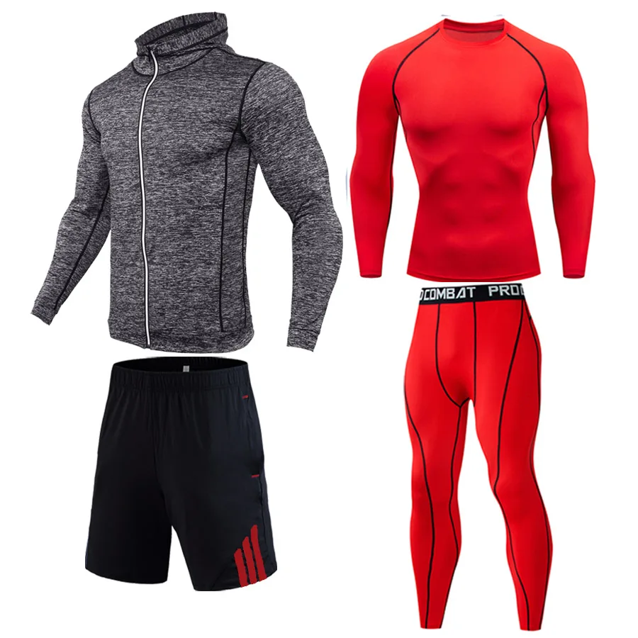 

man tracksuit Factory direct New free shipping Full Winter warm sportswear Gym compression suit Dry tights bodybuilding long