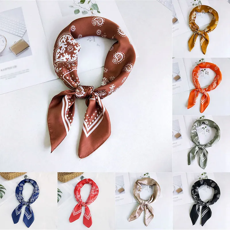 

Hair Tie Band Kerchief Square towel Headband Harajuke Cashew Flower Print Scarf Silk Satin Head Scarves Small Silk Hair Scarf