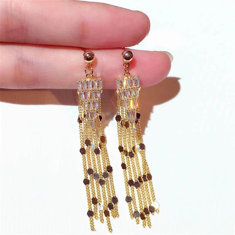 

New Korean tassel Earrings Long earrings for women Fashion Rhinestone dangle earrings Female