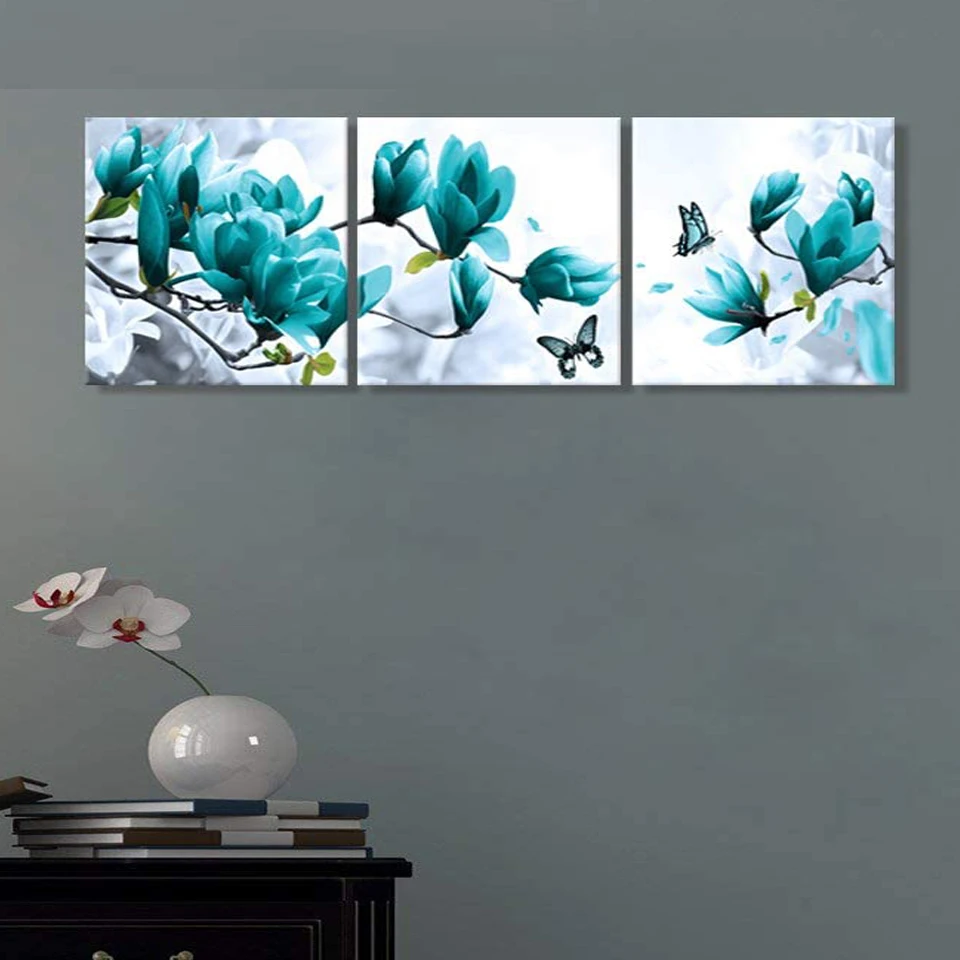 

3 piece Diamond Painting Full Round Flower Diamond Embroidery Triptych Magnolia Mosaic Picture Of Rhinestone Home Decor WW240