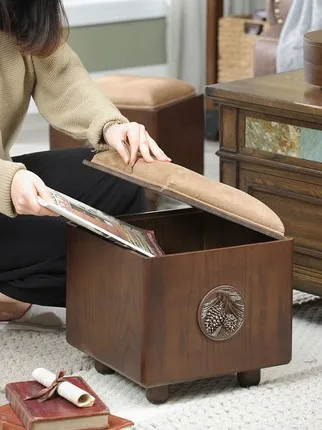 Табурет для хранения из цельного дерева табурет взрослых домашний ящик игрушек