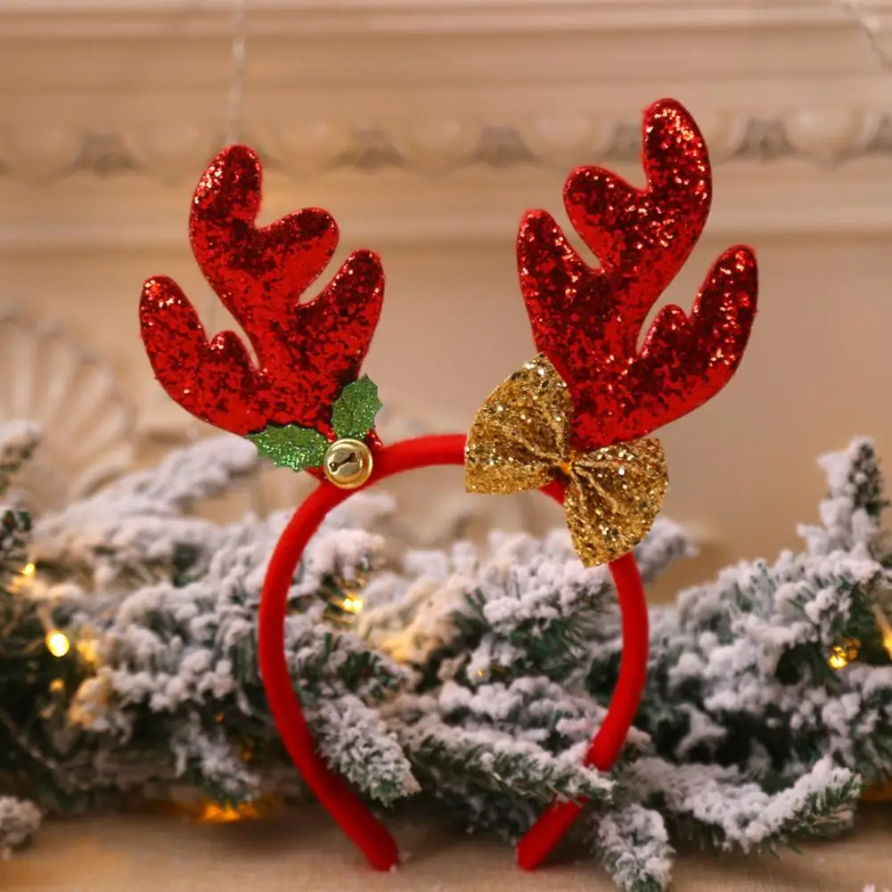 

Ободок для волос, милый праздничный шикарный украшение с колокольчиком и бантом, блестящий ободок на голову, Рождественская повязка Вечерн...