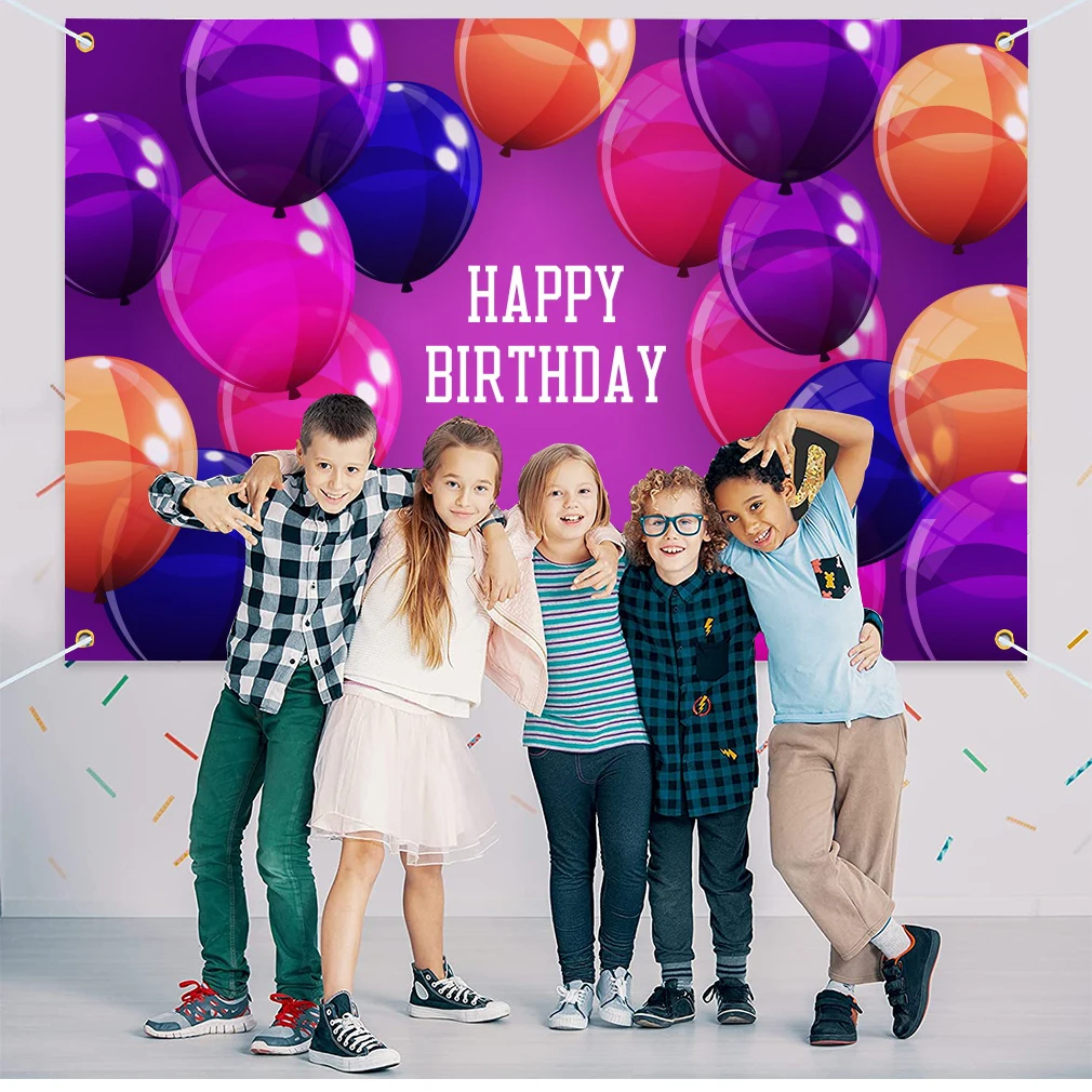 

Happy birthday banner background purple balloon photography supplies party decoration supplies