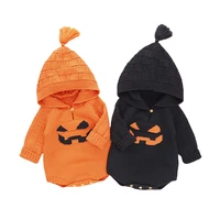 infant newborn babys clothes halloween knitted romper pumpkin face pattern long sleeve hooded costumes childrens clothing set