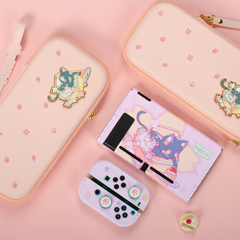 

Switch OLED Storage Bag Sakura NEKO Cat PU Waterproof Carry Bag Hard Cover Pink Shell NS Game Case For Nintendo Switch Accessory