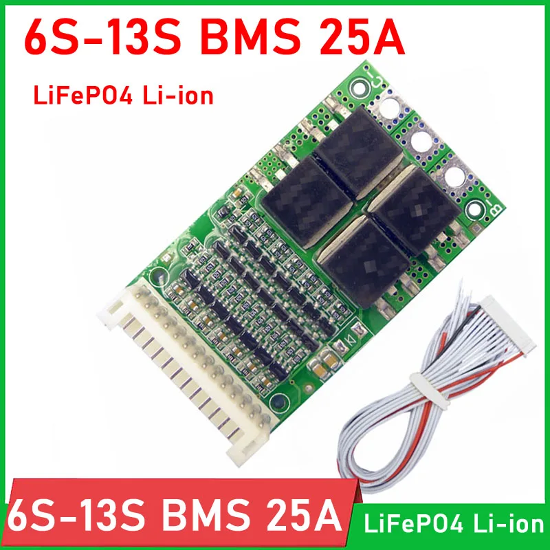 6S TO 13S 25A BMS LiFePO4 Li-ion lithium battery protection Board 24V 36V 48V 7S 8S 10S 12S for 18650 electrical tool drill  ups
