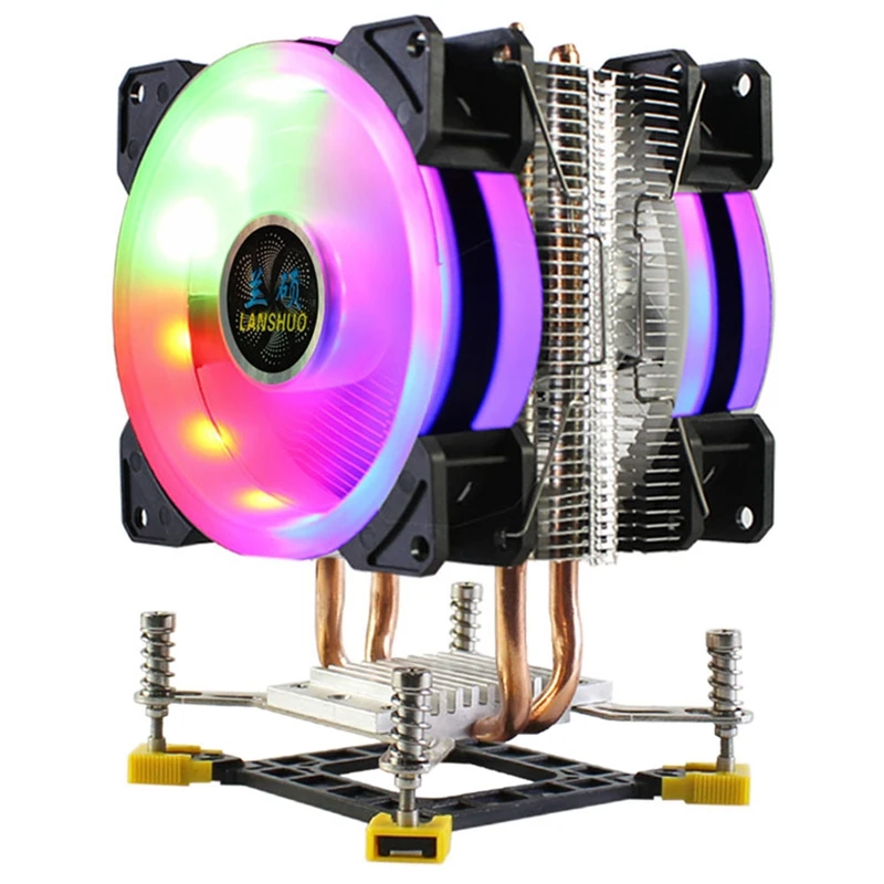 LANSHUO CPU Радиатор 2 тепловые трубы кулер RGB Ультра тихий охлаждающий вентилятор для